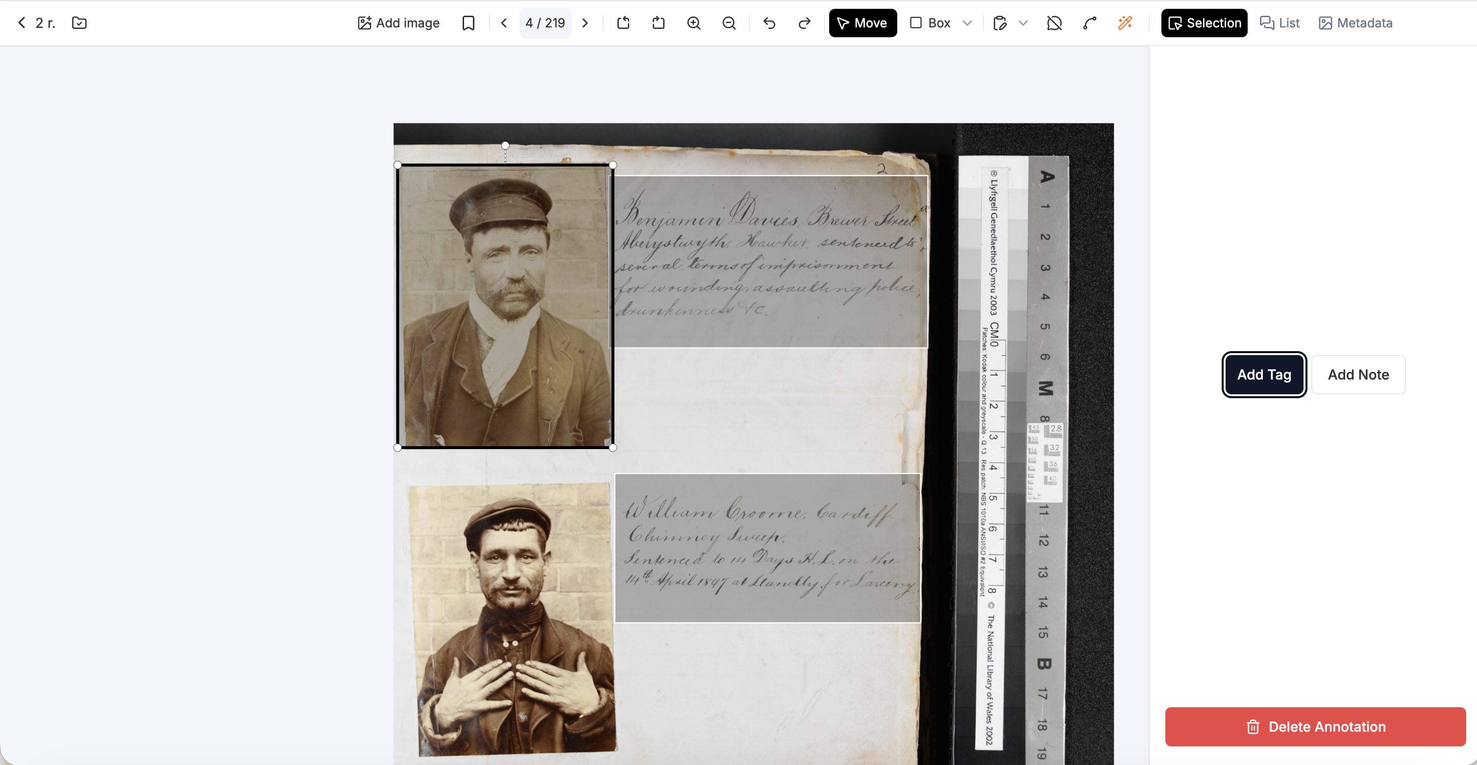 Annotation showing add tag button