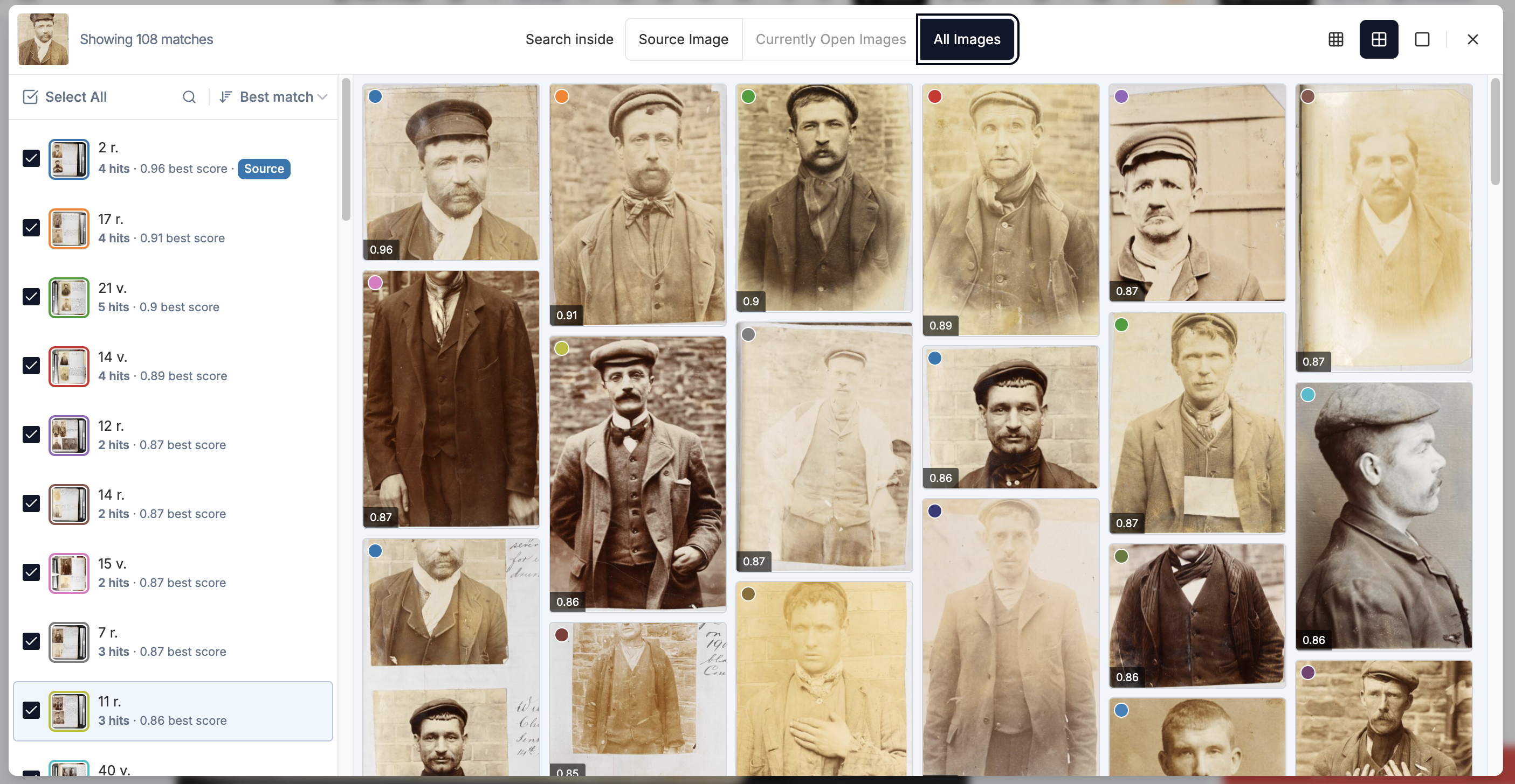 Page showing the annotations found from all of the images