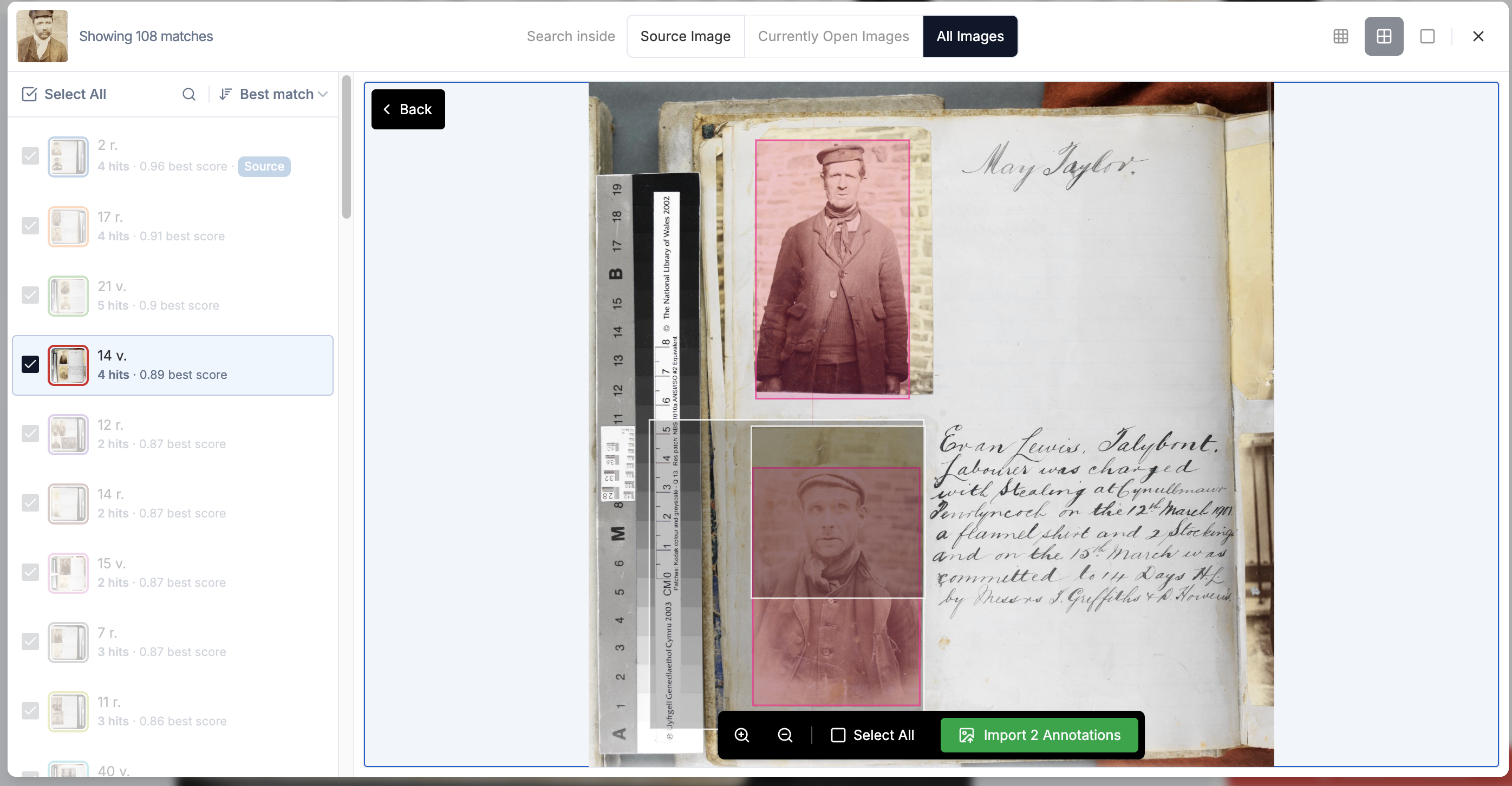 Page showing annotations selected
