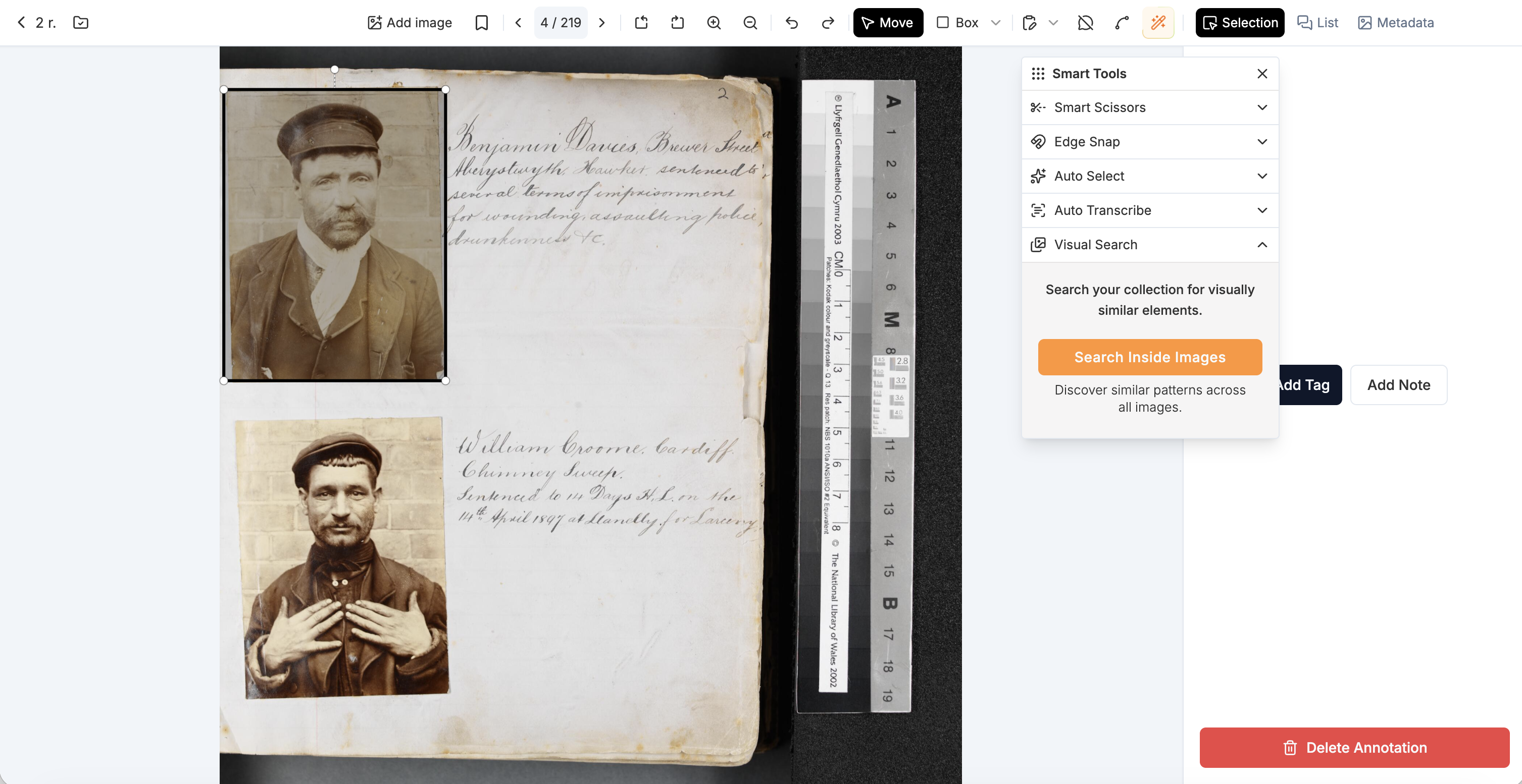 Selected annotation and about to start visual search