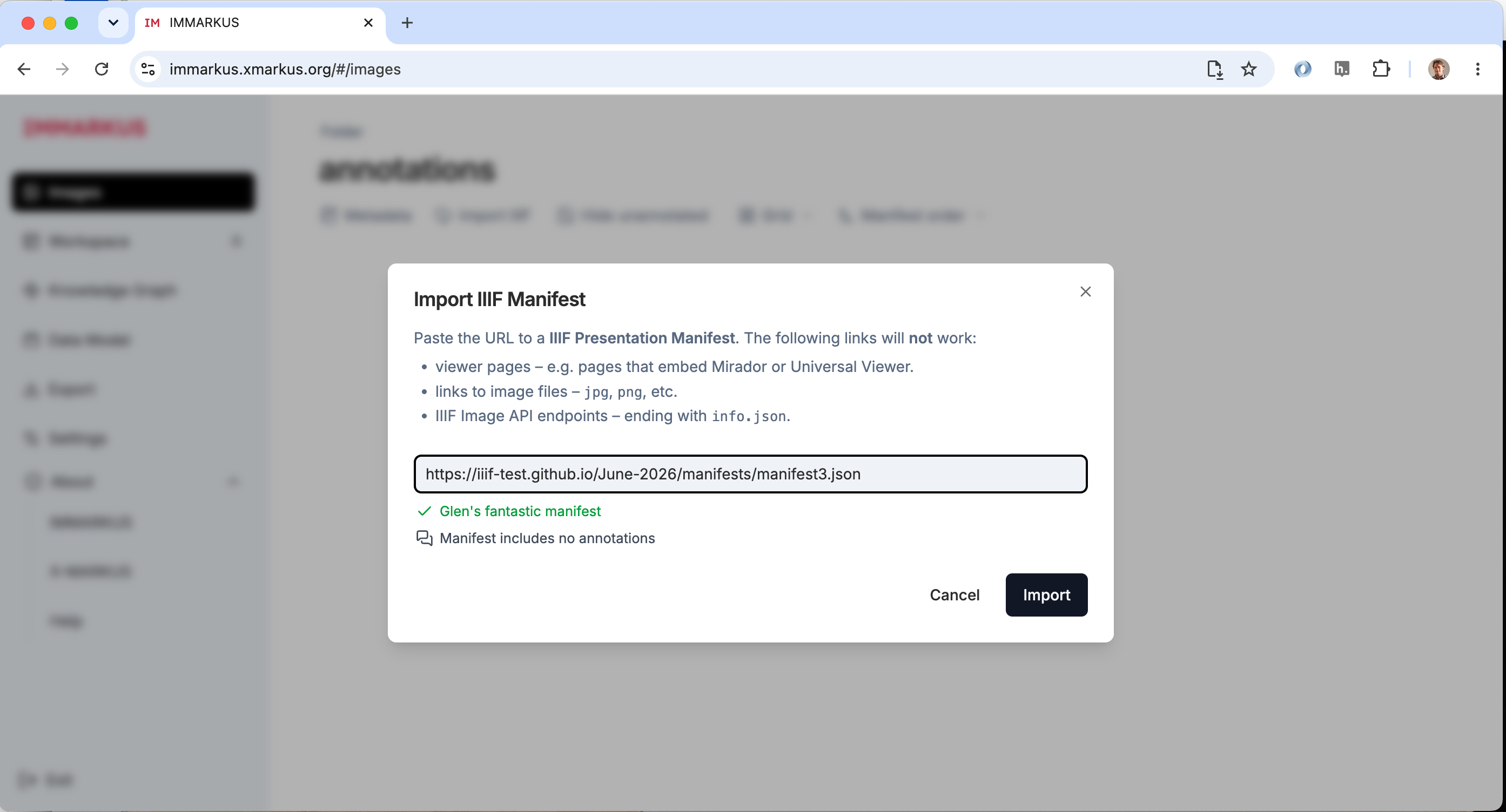 Screenshot showing the manifest being added
