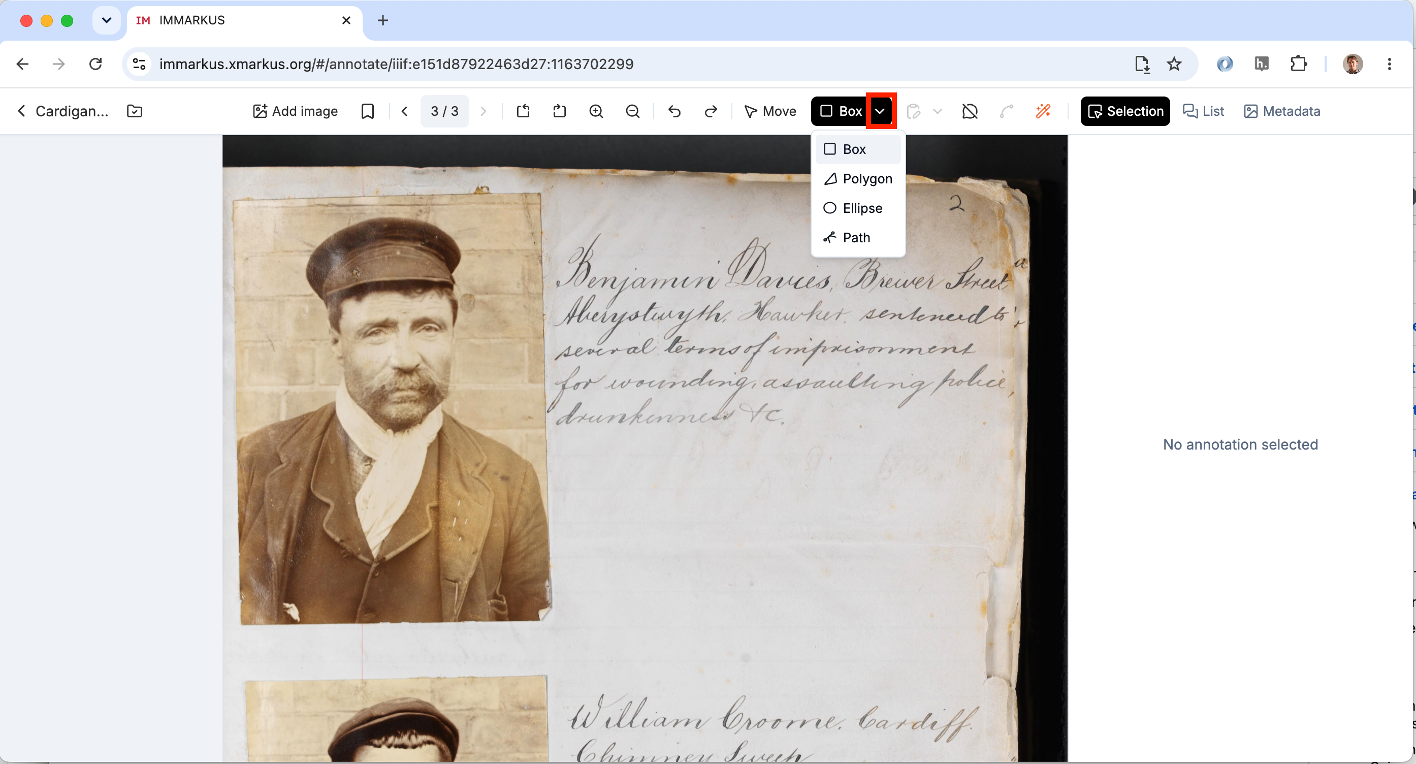 Highlighting the annotation selection tool