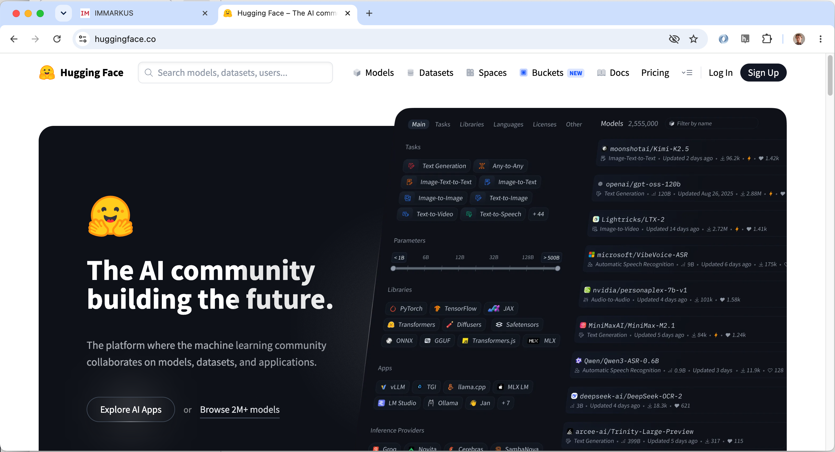 Huggingface homepage