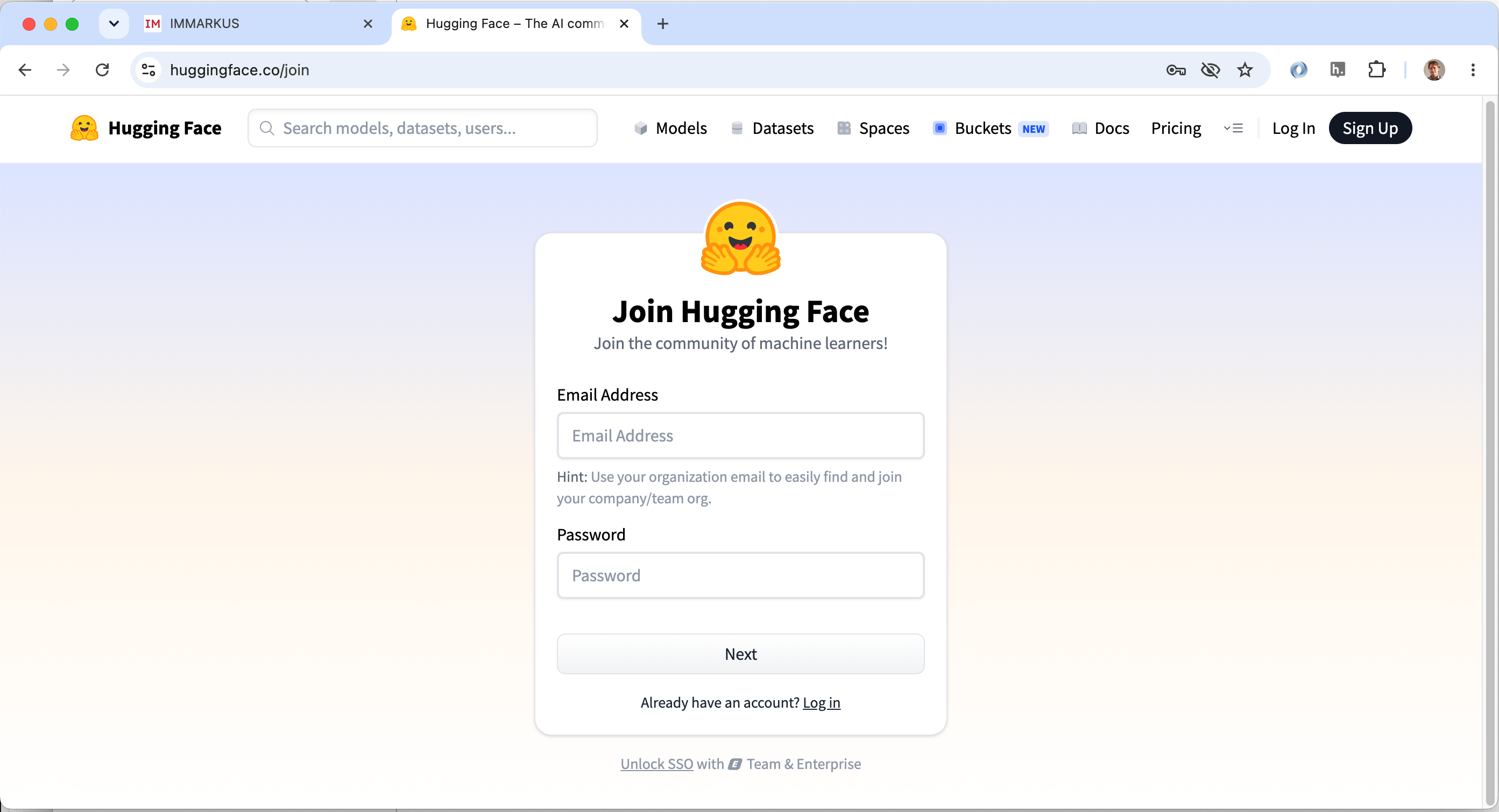 Huggingface signup