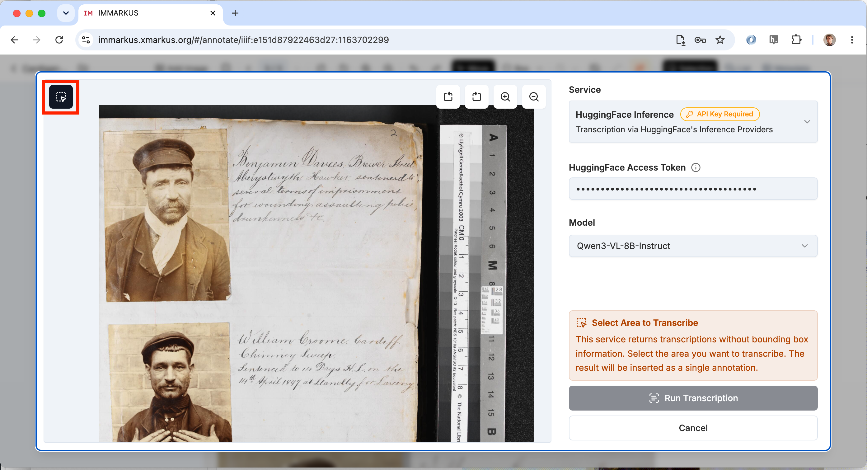 Select region of the image to send to the LLM