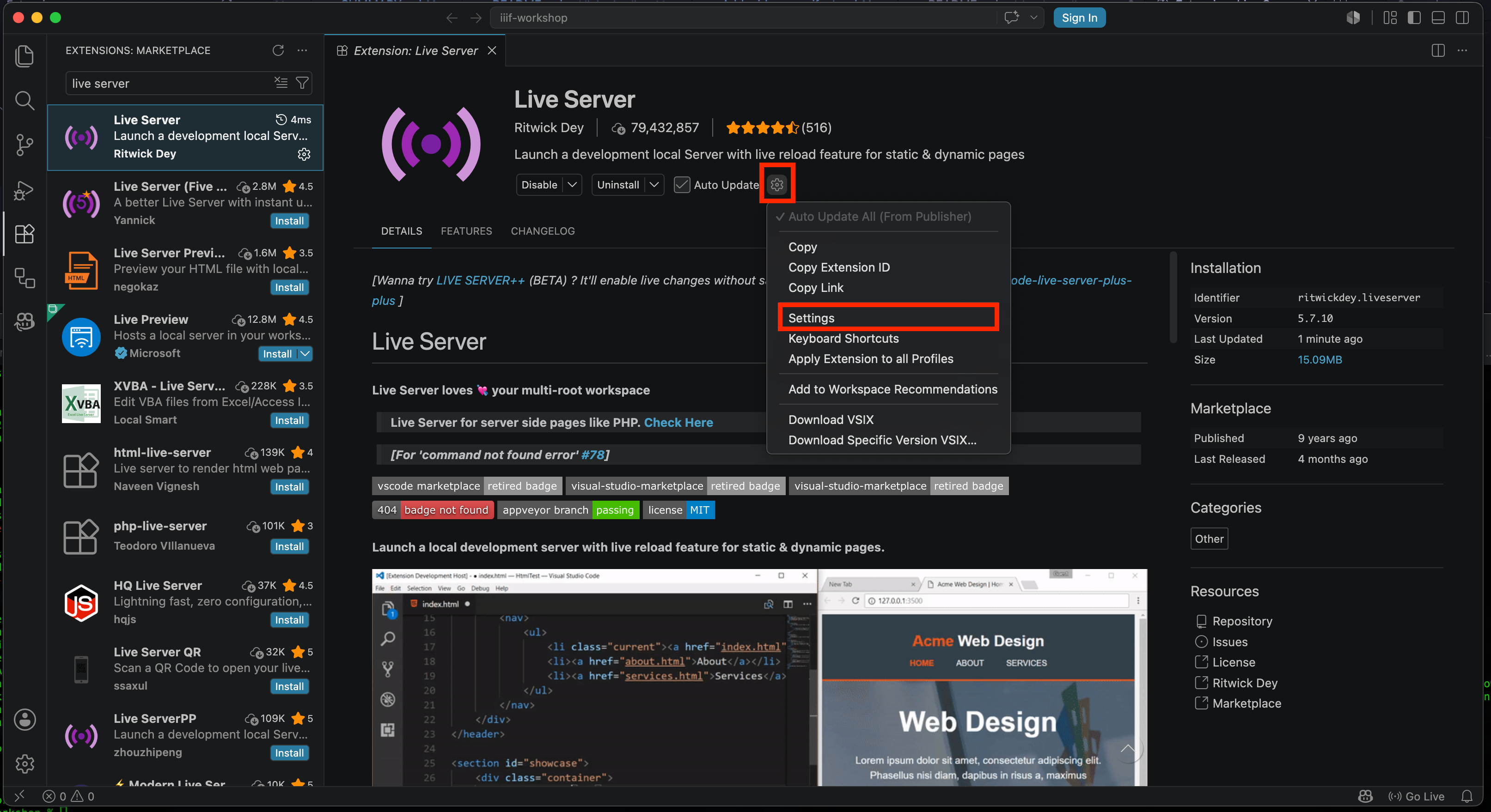 Configure plugin by clicking the gear symbol and selecting settings