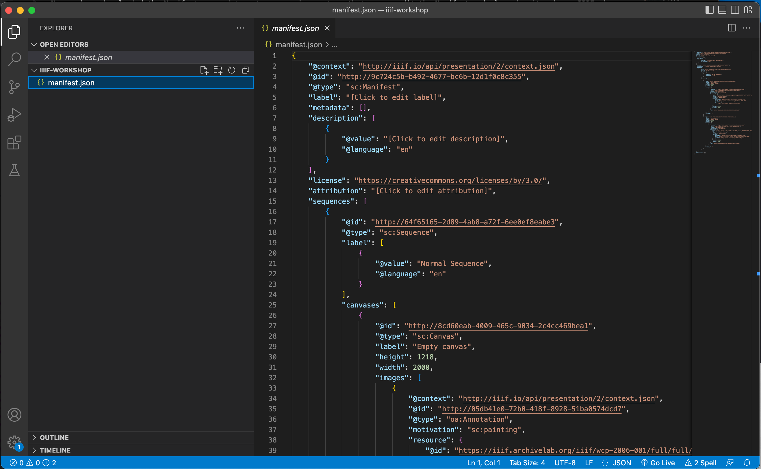 VS Code view Manifest.json