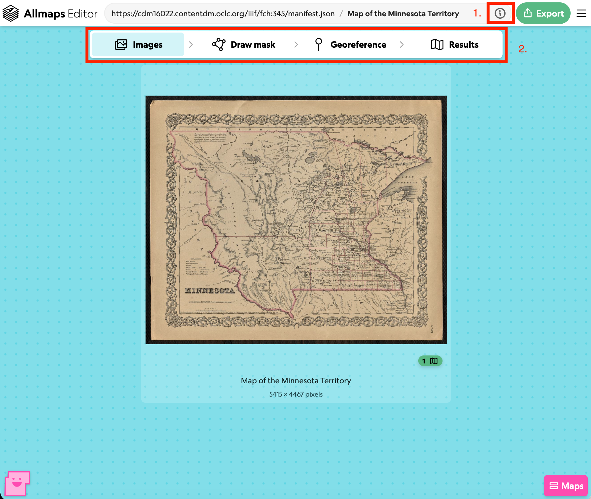Allmaps Editor Images screen