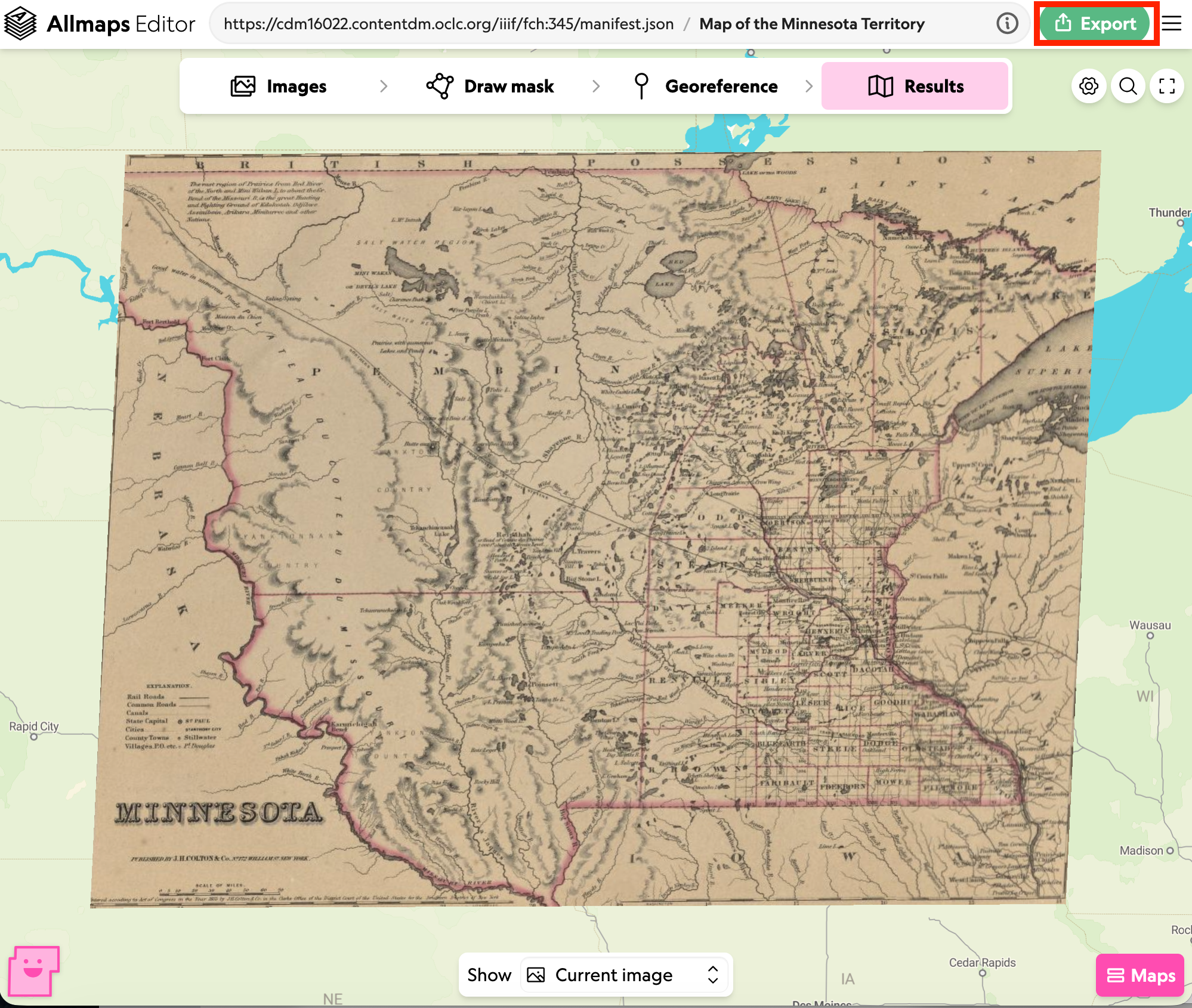 Results of the georeferencing